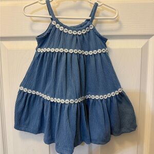 Blue Sleeveless Kids Dress with Floral Trim